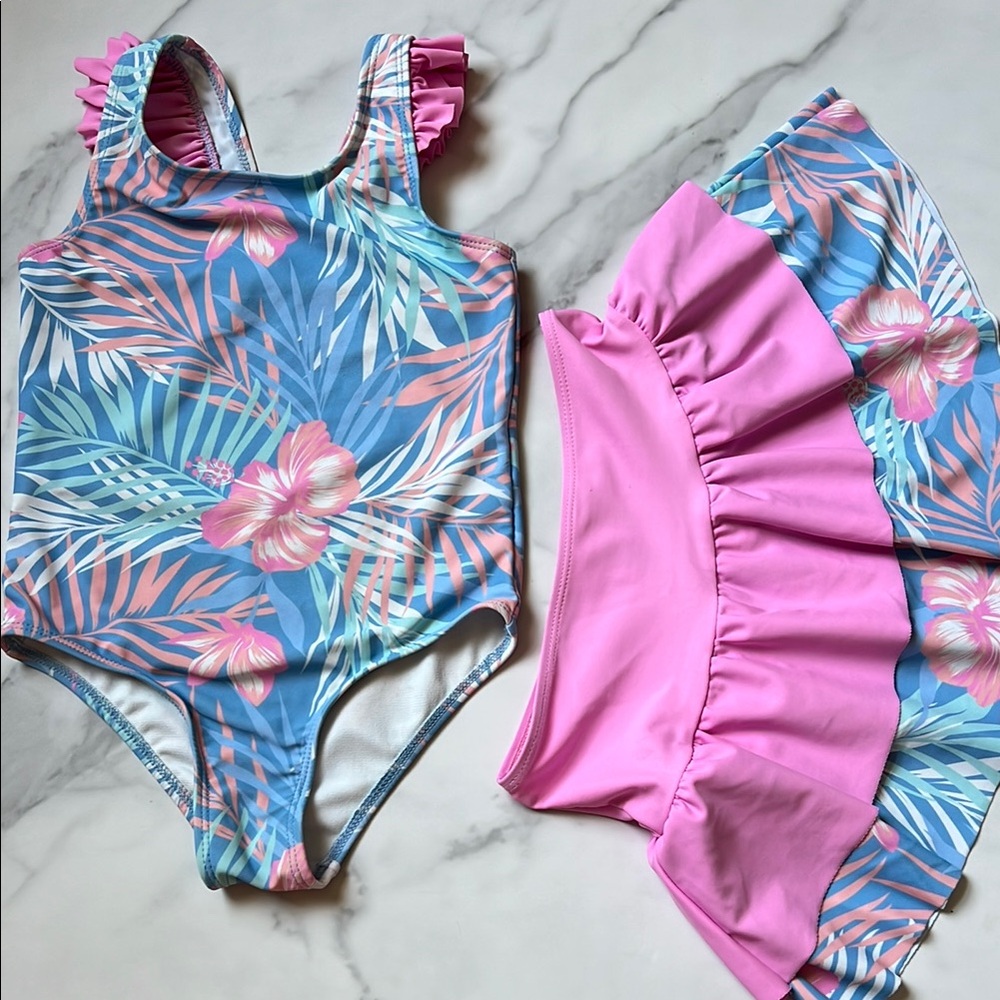 Tommy Bahama Blue and Pink One Piece Swimwear Tropical Print